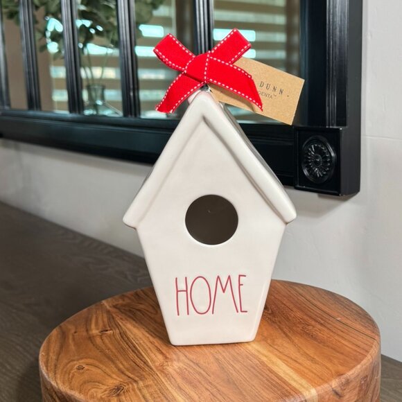 Rae Dunn “HOME” Ceramic Birdhouse with Red Ribbon — Farmhouse Decor - Picture 2 of 9